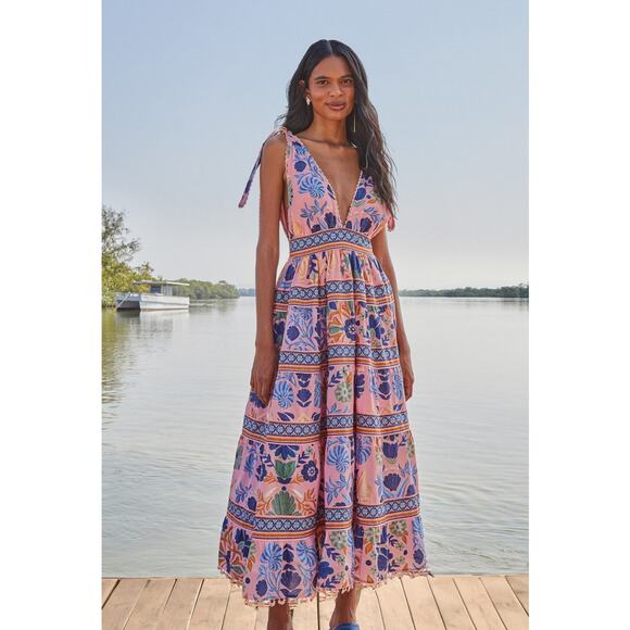 Farm‎ Rio Seashell Tapestry Pink Midi Dress size Small $275 NEW - Picture 1 of 11